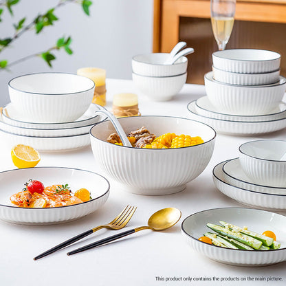 SOGA White Japanese Style Ceramic Dinnerware Crockery Soup Bowl Plate Server Kitchen Home Decor Set of 7 • LUZ-BowlG005