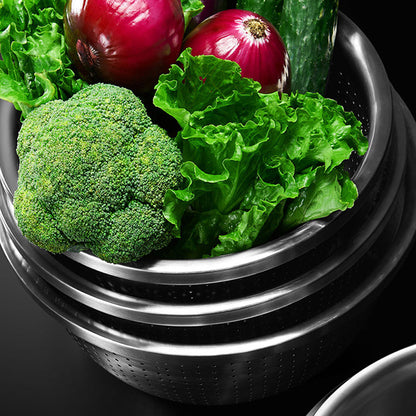 SOGA Stainless Steel Nesting Basin Colander Perforated Kitchen Sink Washing Bowl Metal Basket Strainer Set of 4 • LUZ-Bowl615