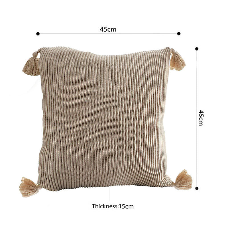 SOGA 45cm Off-White Wabi-Sabi Raised Pillow Cotton Striped Large Tassel Square Throw Pillow • LUZ-FrenchCushion263
