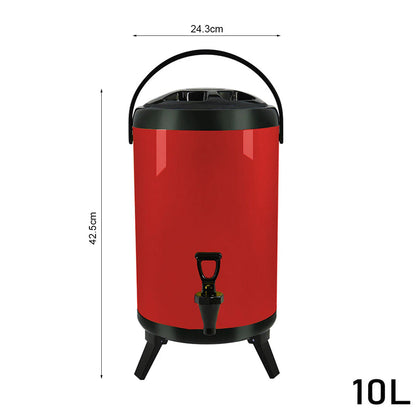 SOGA 8X 10L Stainless Steel Insulated Milk Tea Barrel Hot and Cold Beverage Dispenser Container with Faucet Red • LUZ-VICDispenser10LREDX8