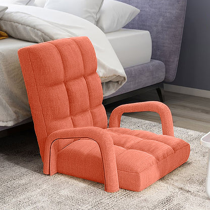 SOGA 2X Foldable Lounge Cushion Adjustable Floor Lazy Recliner Chair with Armrest Orange • LUZ-LoungeArmOrangeX2