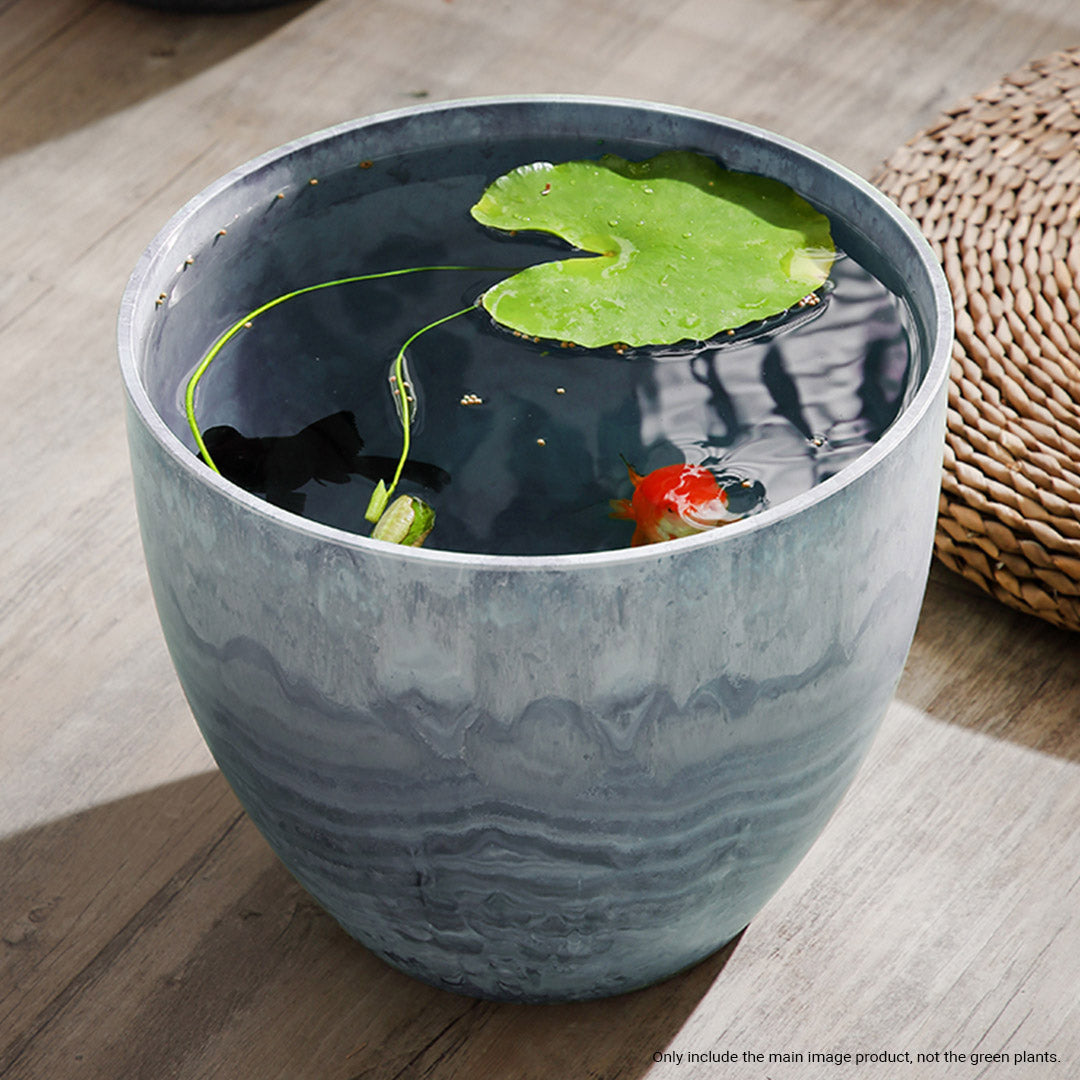 SOGA 2X 27cm Weathered Grey Round Resin Plant Flower Pot in Cement Pattern Planter Cachepot for Indoor Home Office • LUZ-FPotA3210X2