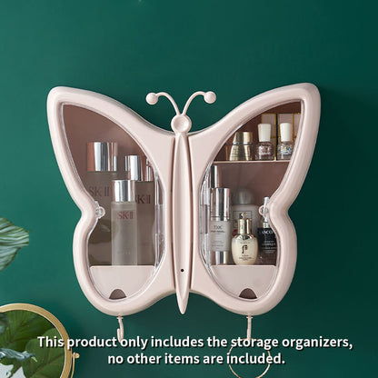 SOGA Pink Butterfly Shape Wall-Mounted Makeup Organiser Dustproof Waterproof Bathroom Storage Box Home Decor • LUZ-BathG317