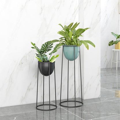 SOGA 70cm Round Wire Metal Flower Pot Stand with Black Flowerpot Holder Rack Display • LUZ-FPotH72RoundBLK