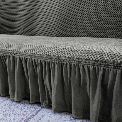 SOGA 2-Seater Grey Sofa Cover with Ruffled Skirt Couch Protector High Stretch Lounge Slipcover Home Decor • LUZ-SofaCov6