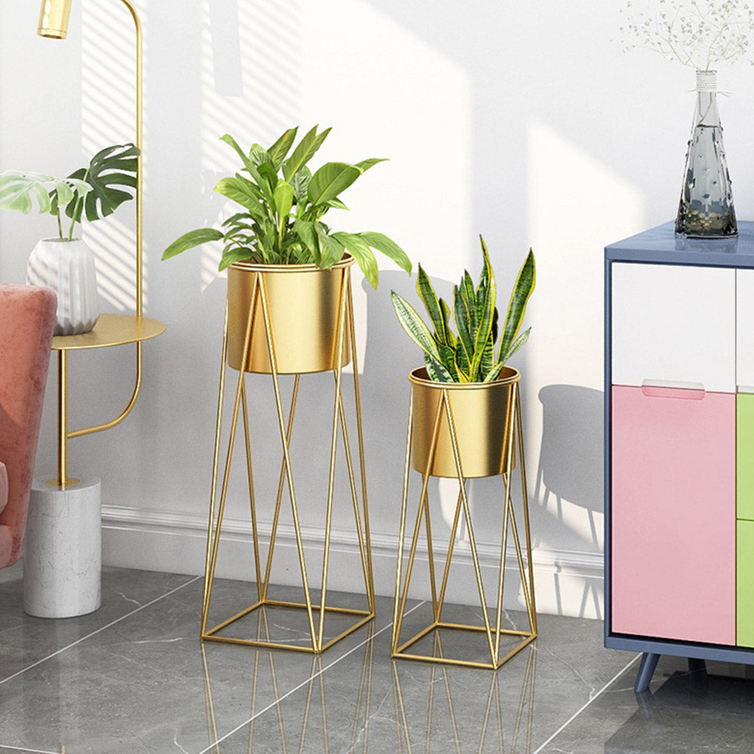 SOGA 2X 50cm Gold Metal Plant Stand with Gold Flower Pot Holder Corner Shelving Rack Indoor Display • LUZ-FPotH52GLDX2