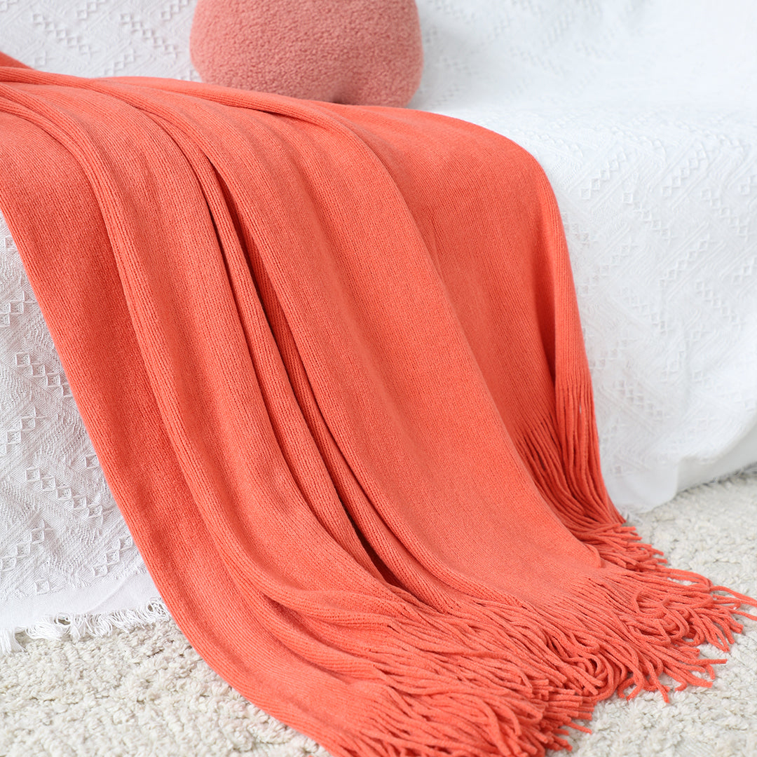 SOGA 2X Orange Acrylic Knitted Throw Blanket Solid Fringed Warm Cozy Woven Cover Couch Bed Sofa Home Decor • LUZ-Blanket911X2