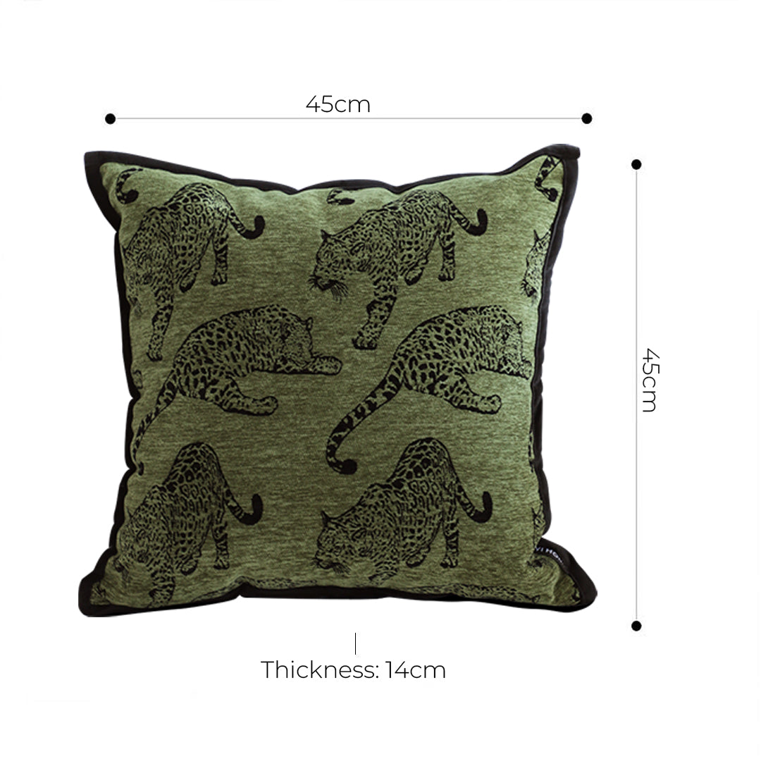 SOGA 40cm Throw Pillow Green Leopard Square Retro Decorative Cushion for Living Room • LUZ-FrenchCushion297