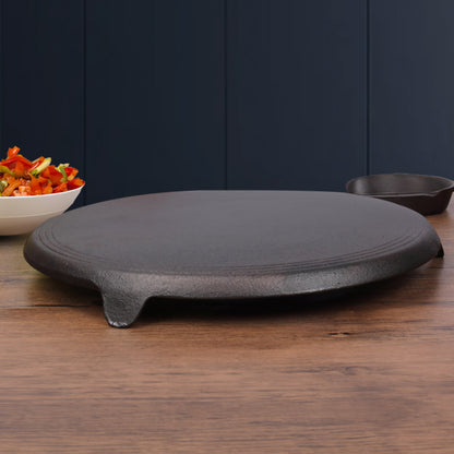 SOGA 2X 33CM Reversible Round Cast Iron Induction Crepes Pan Baking Cookie Pancake Pizza Bakeware • LUZ-ZPai052AX2