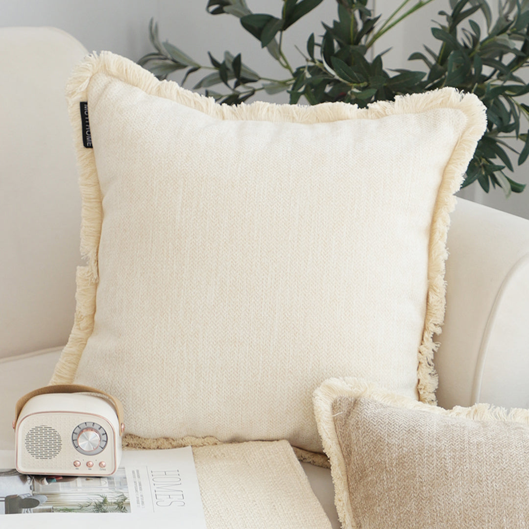 SOGA 45cm Throw Pillow White Chenille Textured with Tassels Stylish Square Cozy Home Decor LUZ-FrenchCushion277