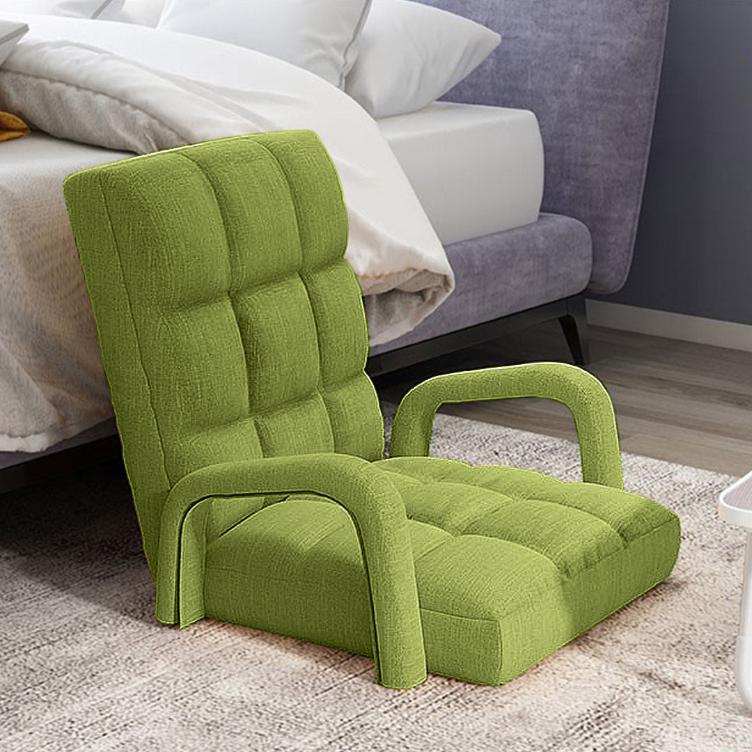 SOGA Foldable Lounge Cushion Adjustable Floor Lazy Recliner Chair with Armrest Yellow Green • LUZ-LoungeArmYellow