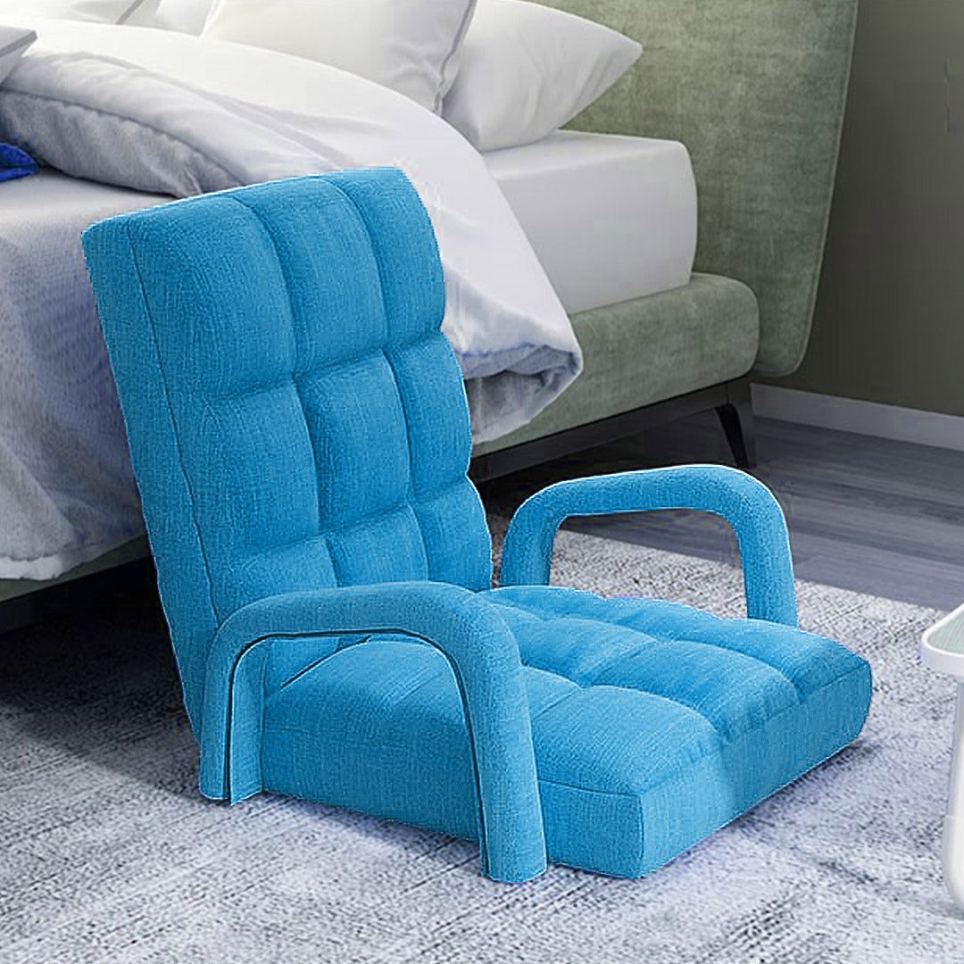 SOGA 2X Foldable Lounge Cushion Adjustable Floor Lazy Recliner Chair with Armrest Blue • LUZ-LoungeArmBlueX2