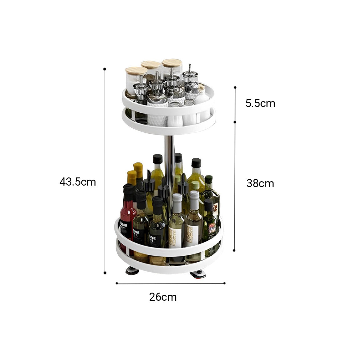SOGA 2 Tier Steel White Round Rotating Multi-Function Kitchen Portable Storage Spice Seasoning Kitchen Countertop Organiser Shelf • LUZ-KitchenXY050WHT
