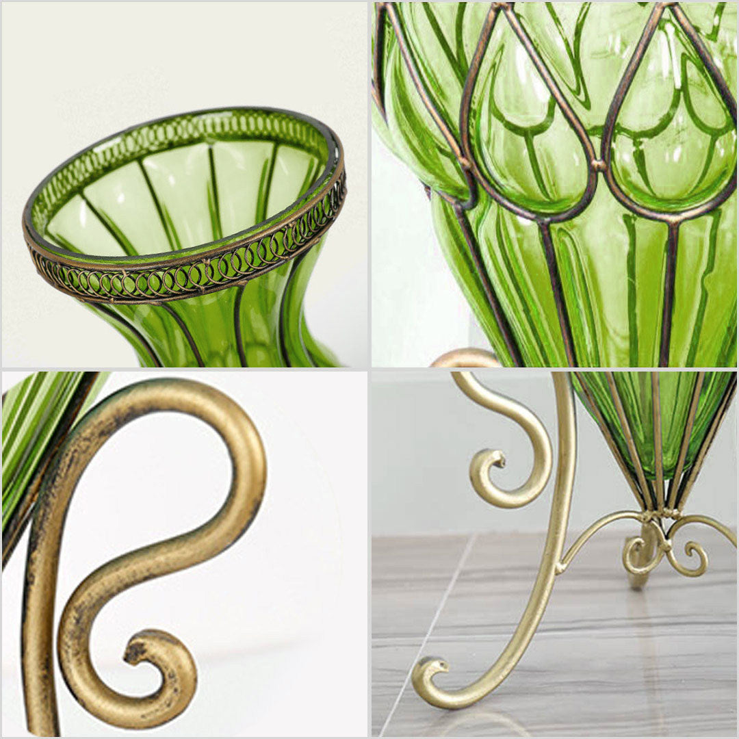 SOGA 67cm Green Glass Tall Floor Vase with 10pcs White Artificial Fake Flower Set • LUZ-Vase0053GreenwWhiteF10