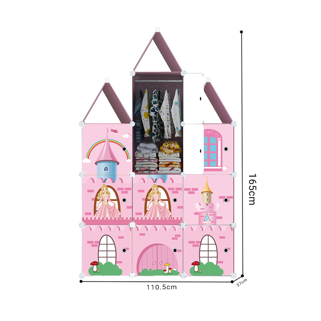 SOGA 10 Cubes DIY Castle Print Portable Wardrobe Divide-Grid Modular Storage Organiser Foldable Closet • LUZ-Wrobe4133
