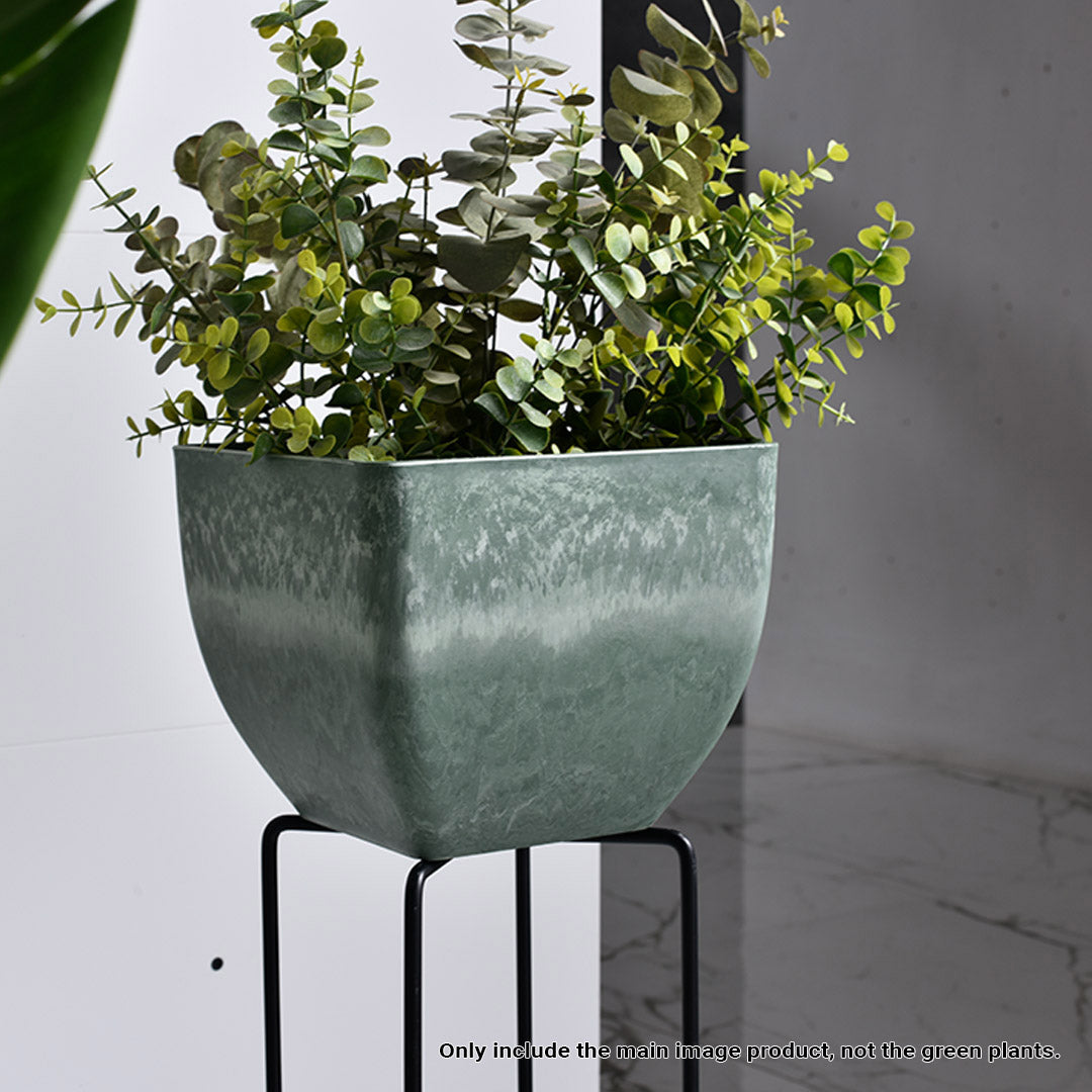 SOGA 2X 27cm Green Grey Square Resin Plant Flower Pot in Cement Pattern Planter Cachepot for Indoor Home Office LUZ-FPotF2704X2