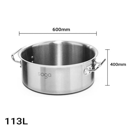 SOGA Stock Pot 113L Top Grade Thick Stainless Steel Stockpot 18/10 Without Lid • LUZ-StockPot113L-JPOT