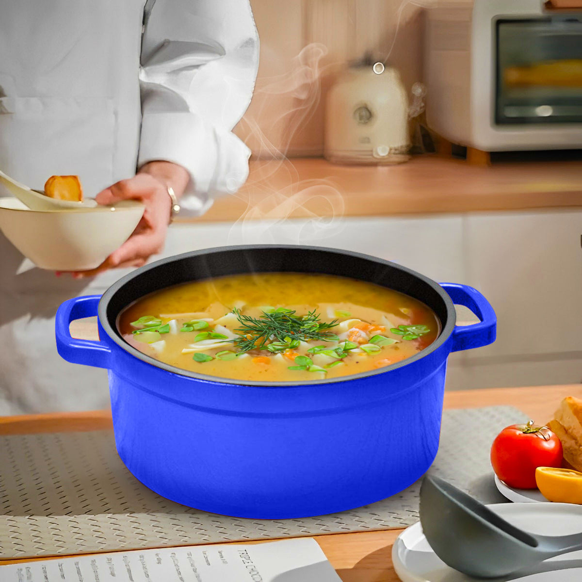 SOGA Cast Iron 24cm Enamel Porcelain Stewpot Casserole Stew Cooking Pot With Lid 3.6L Blue • LUZ-Stewpot24cmBlue