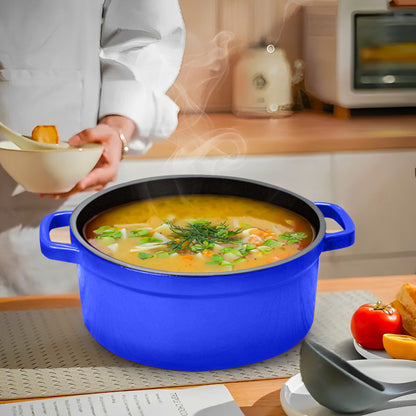 SOGA Cast Iron 24cm Enamel Porcelain Stewpot Casserole Stew Cooking Pot With Lid 3.6L Blue • LUZ-Stewpot24cmBlue