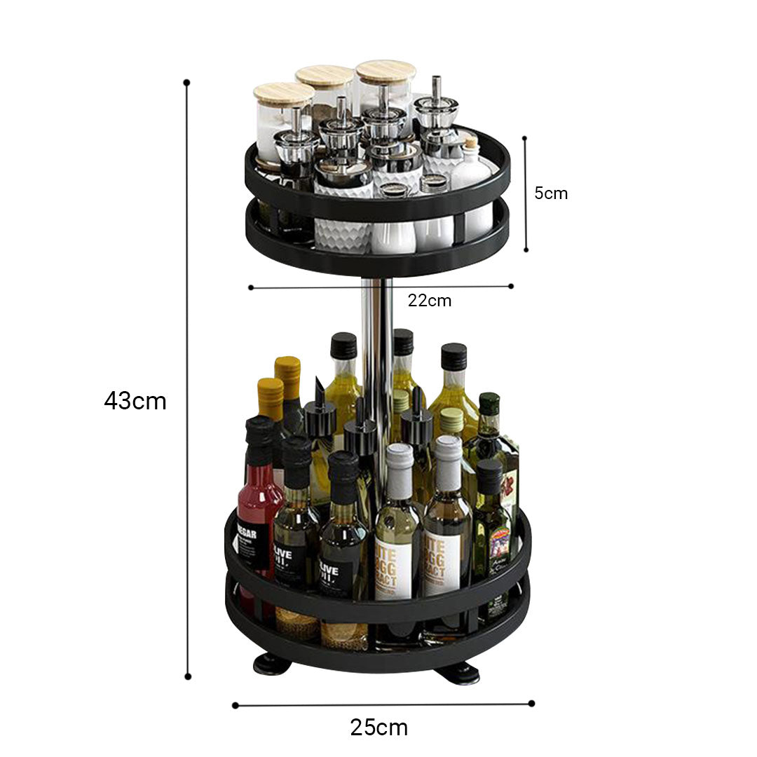 SOGA 2X 2 Tier Steel Black Round Rotating Multi-Function Kitchen Portable Storage Spice Seasoning Kitchen Countertop Organiser Shelf • LUZ-KitchenXY050X2
