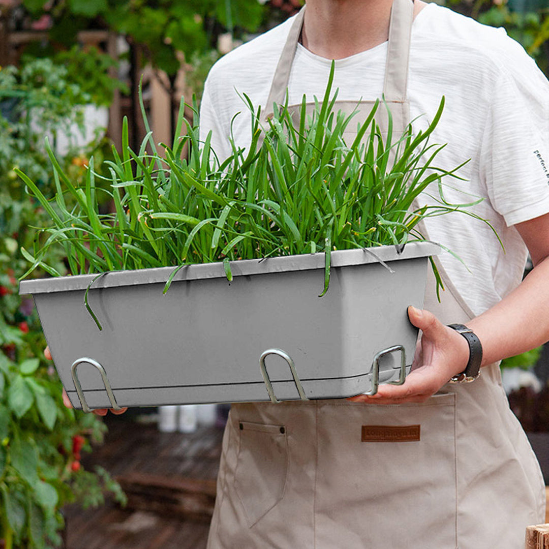 SOGA 49.5cm Gray Rectangular Planter Vegetable Herb Flower Outdoor Plastic Box with Holder Balcony Garden Decor Set of 5 • LUZ-PlantBox5H