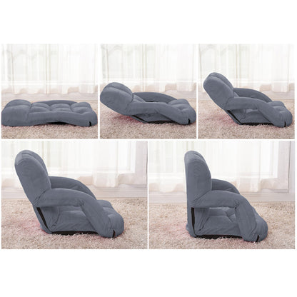 SOGA Foldable Lounge Cushion Adjustable Floor Lazy Recliner Chair with Armrest Grey • LUZ-LoungeKidGrey