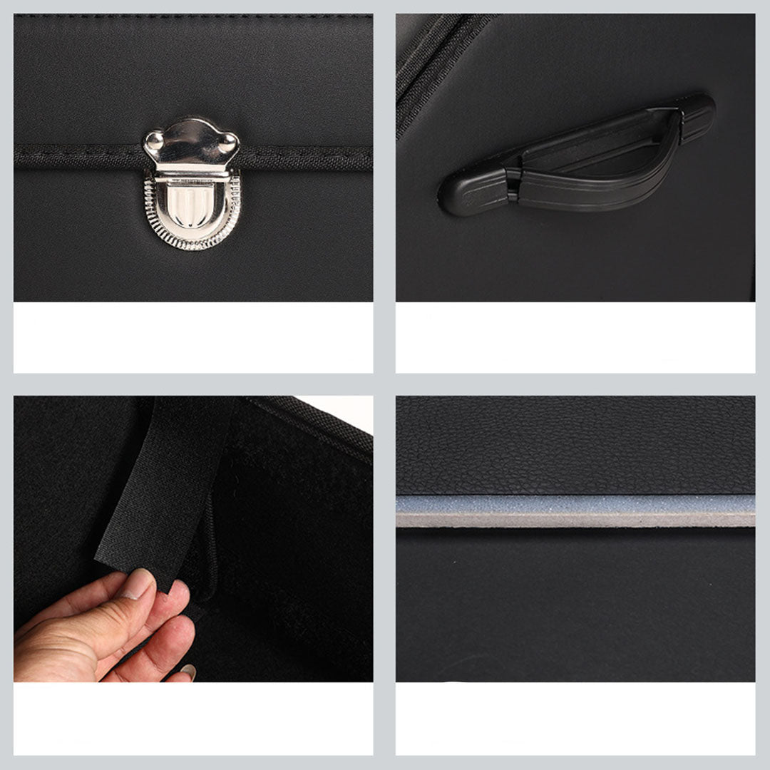 SOGA Leather Car Boot Collapsible Foldable Trunk Cargo Organizer Portable Storage Box With Lock Black Medium • LUZ-StorageBLKV20Med