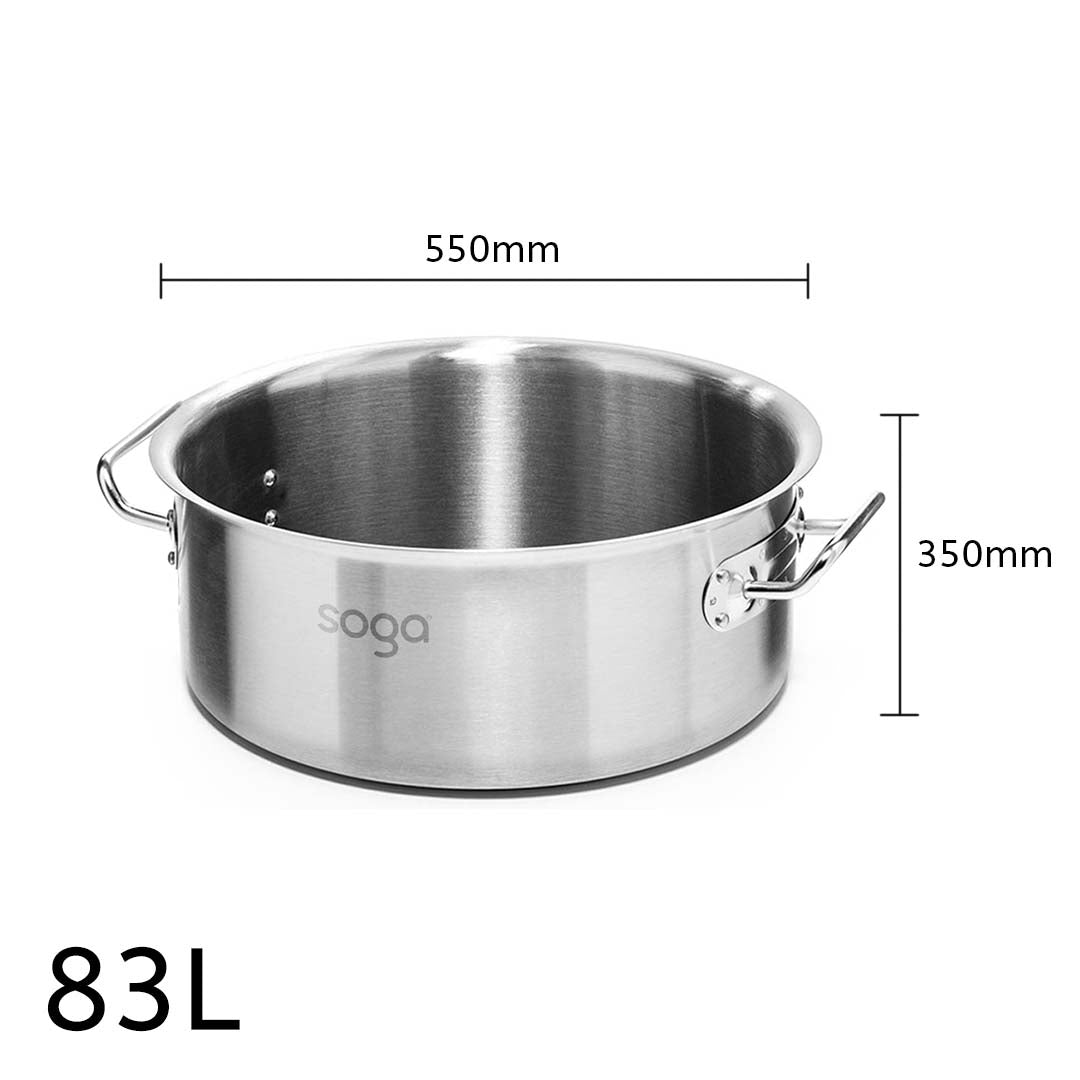 SOGA Stock Pot 83L Top Grade Thick Stainless Steel Stockpot 18/10 Without Lid • LUZ-StockPot83L-JPOT