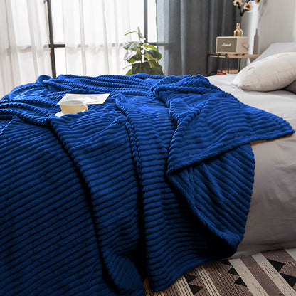 SOGA 2X Blue Throw Blanket Warm Cozy Striped Pattern Thin Flannel Coverlet Fleece Bed Sofa Comforter • LUZ-Blanket317X2