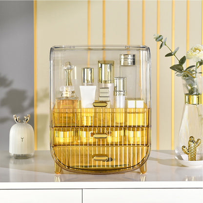 SOGA 3 Tier Golden Yellow Multifunctional Countertop Cosmetic Storage Makeup Perfume Skincare Display Stand Shelf Drawer Type Organiser • LUZ-BathC126