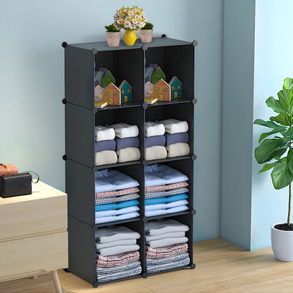 SOGA 4 Tier 8-Cube Black Portable Wardrobe Divide-Grid Modular Storage Organiser Foldable Closet • LUZ-Wrobe1766