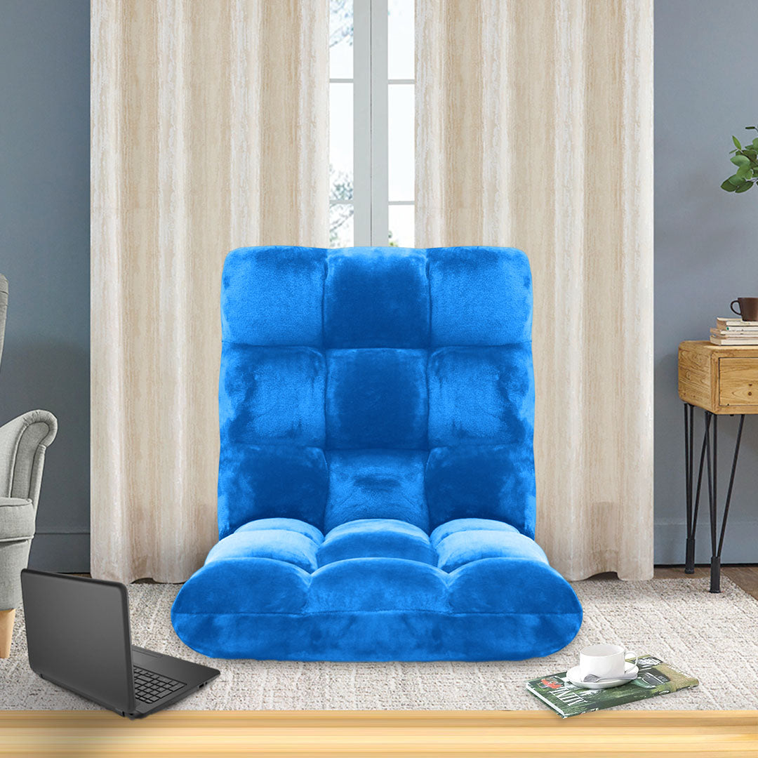 SOGA 2X Floor Recliner Folding Lounge Sofa Futon Couch Folding Chair Cushion Blue • LUZ-LoungeChairBlueX2