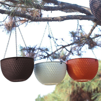 SOGA 2X Red Small Hanging Resin Flower Pot Self Watering Basket Planter Outdoor Garden Decor • LUZ-HangPot11RedX2