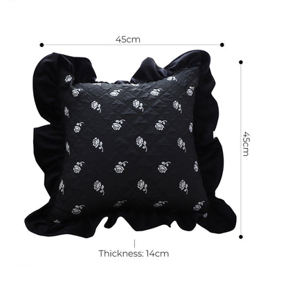 SOGA 45cm Throw Pillow Black Ruffled Square Decorative Cushion for Rose Lovers Cozy Home Decor LUZ-FrenchCushion307