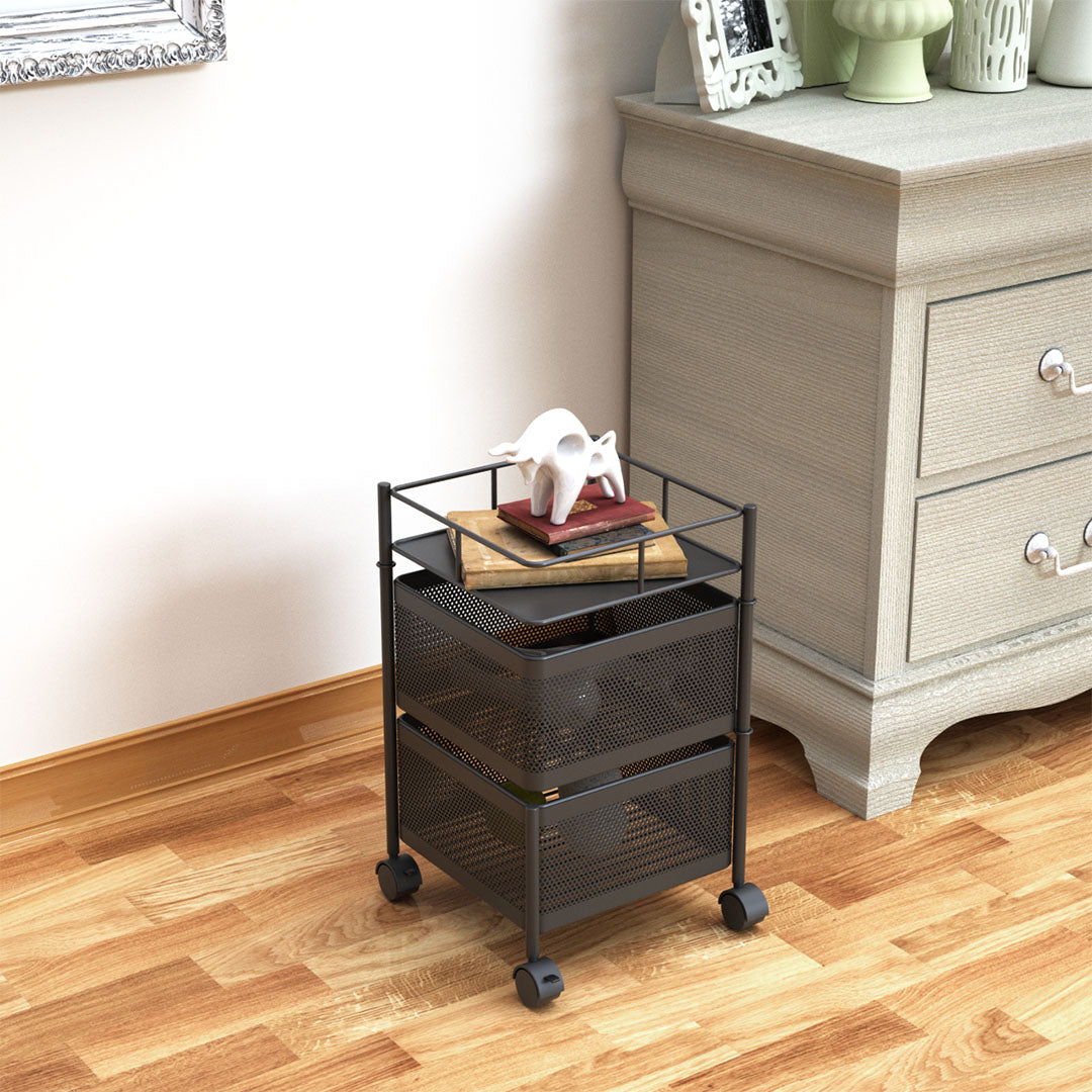 SOGA 2X 2 Tier Steel Square Rotating Kitchen Cart Multi-Functional Shelves Portable Storage Organizer with Wheels • LUZ-KitchenXY018X2