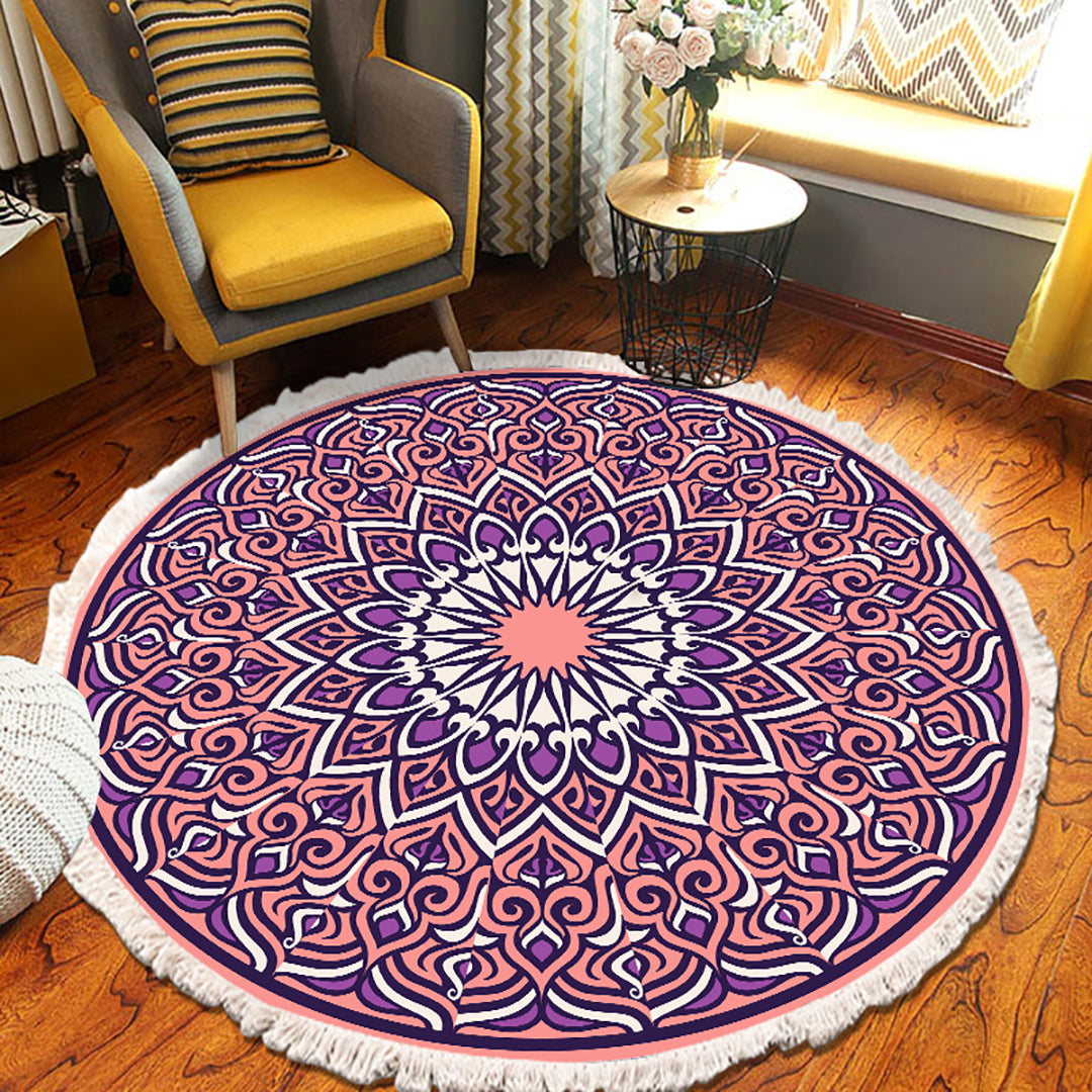 SOGA 2X 90cm Purple Mandala Round Carpet for Living Room Bedroom Anti-slip Doormat, Home Decor • LUZ-CarpetRAG2X2