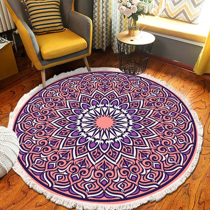 SOGA 2X 90cm Purple Mandala Round Carpet for Living Room Bedroom Anti-slip Doormat, Home Decor • LUZ-CarpetRAG2X2