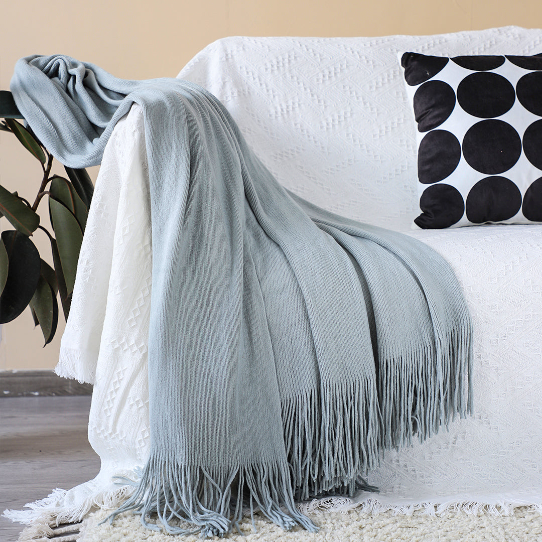 SOGA Grey Acrylic Knitted Throw Blanket Solid Fringed Warm Cozy Woven Cover Couch Bed Sofa Home Decor • LUZ-Blanket907