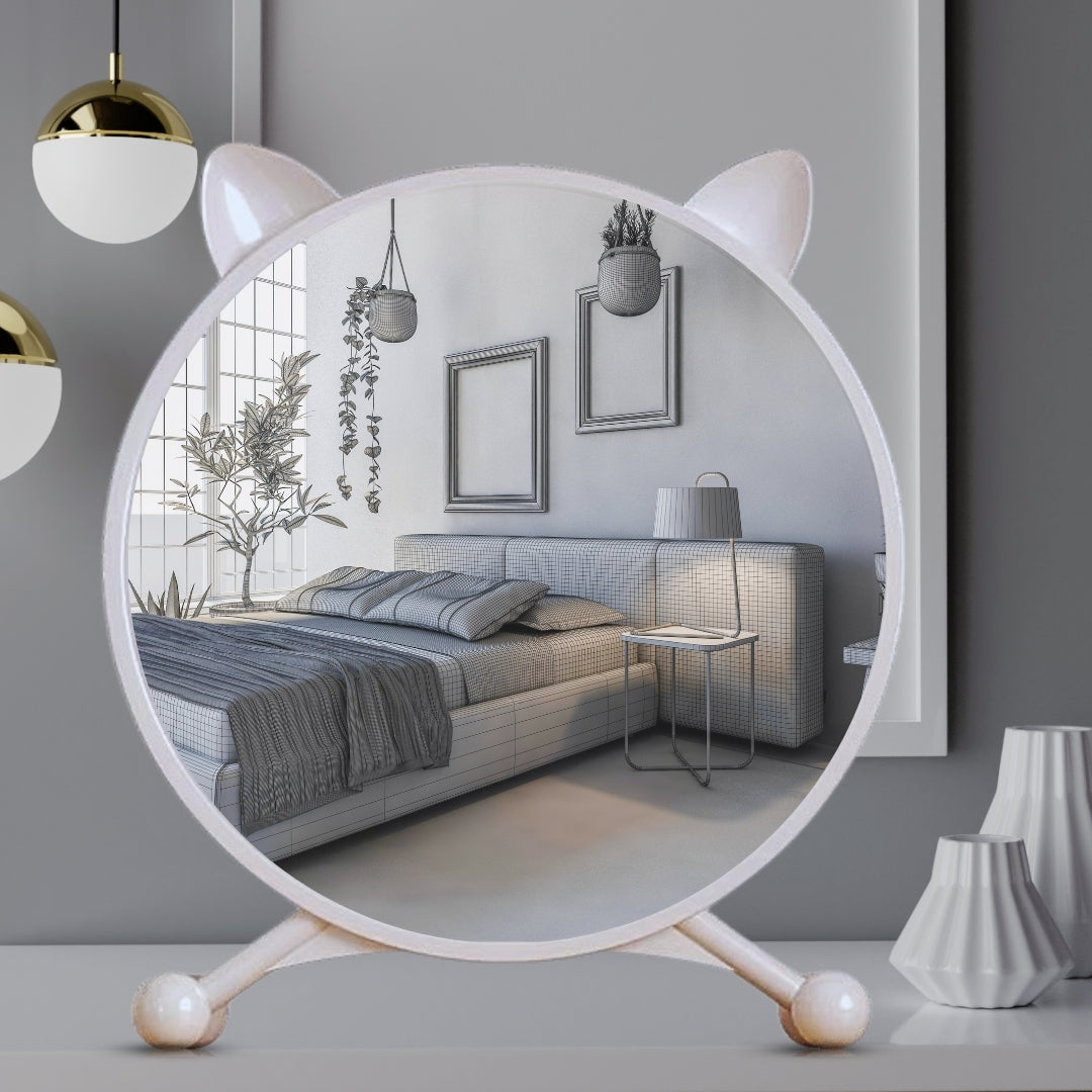 SOGA 2X 40cm White Smart Makeup Bedroom Table Mirror Cat Ear Style No LED Light LUZ-MirrorE3X2