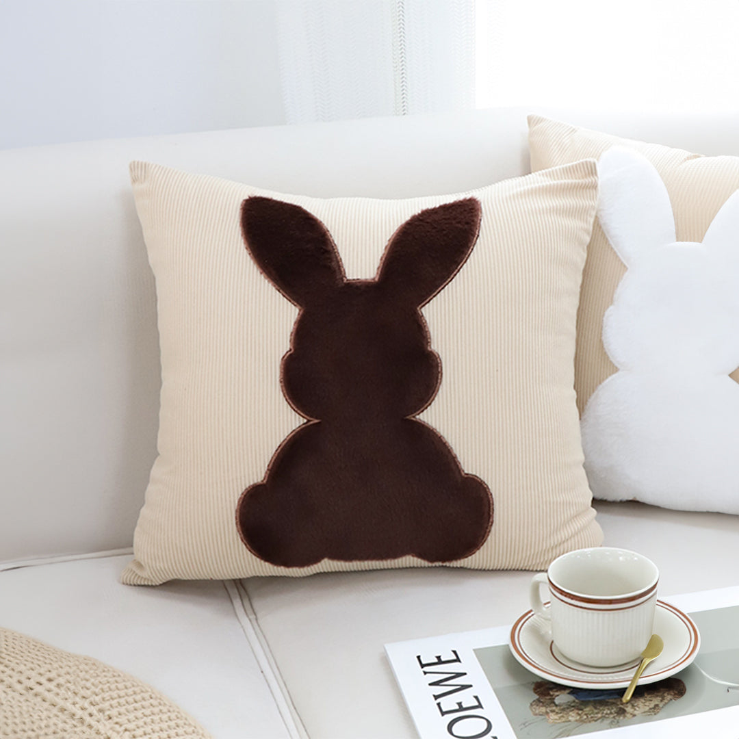 SOGA 2X 45cm Throw Pillow Light Tan Square Cushion with Soft Coffee Bunny Design Decorative Home Decor LUZ-FrenchCushion281X2