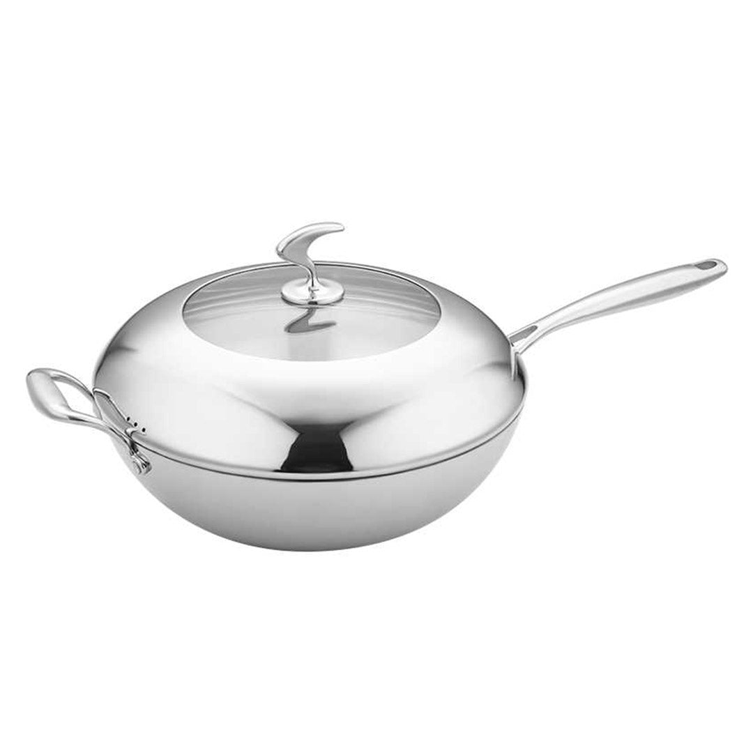 SOGA 18/10 Stainless Steel Fry Pan 32cm Frying Pan Top Grade Non Stick Interior Skillet with Helper Handle and Lid • LUZ-TRIFPT32