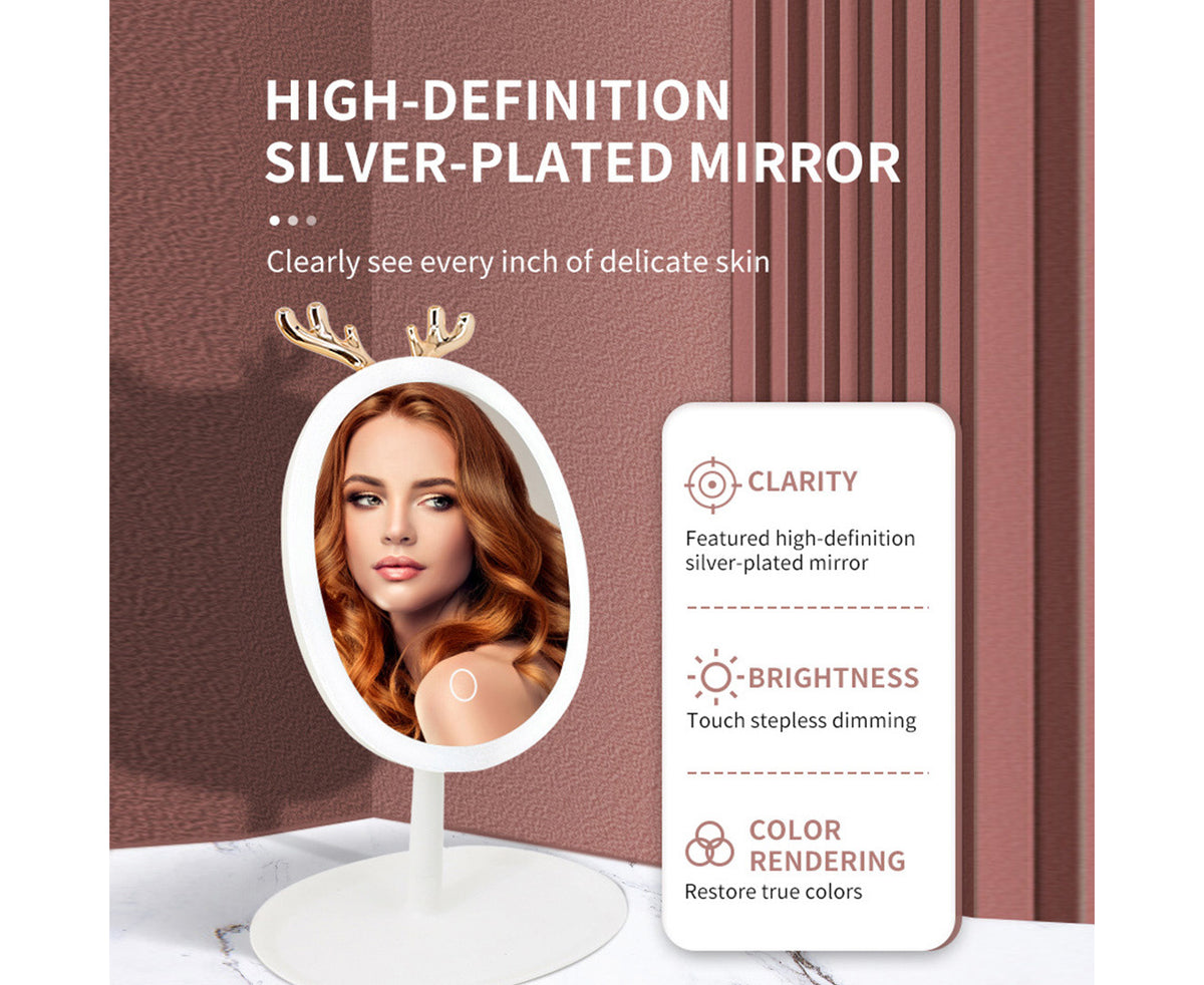 SOGA White Cosmetic Jewelry Storage Organiser with Antler LED Light Mirror Tabletop Vanity Set • LUZ-BathC109-G533