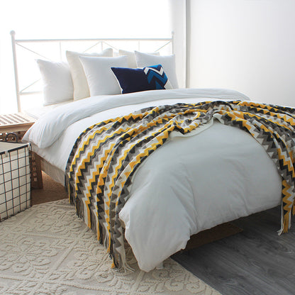 SOGA 2X 170cm Yellow Zigzag Striped Throw Blanket Acrylic Wave Knitted Fringed Woven Cover Couch Bed Sofa Home Decor • LUZ-Blanket917X2