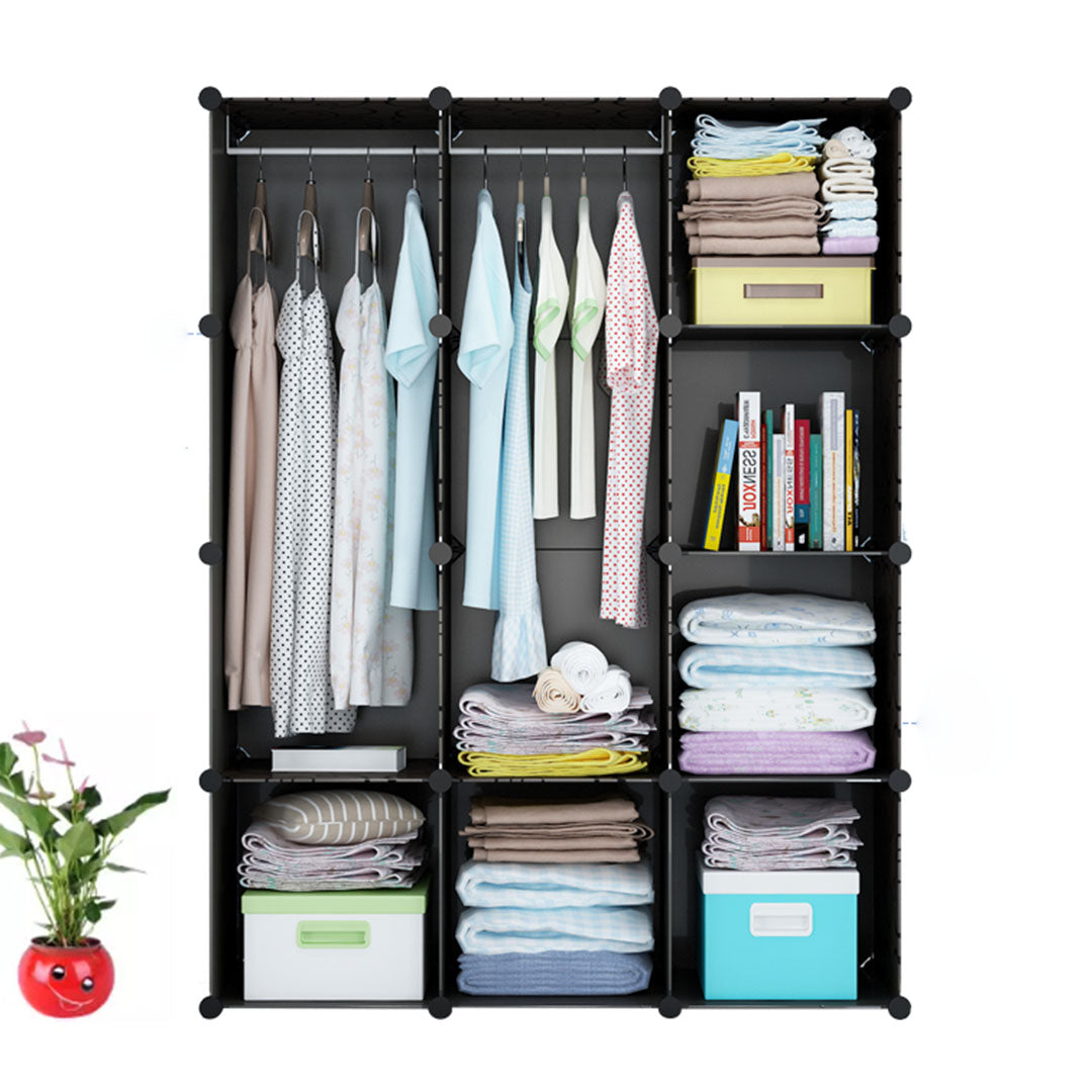 SOGA 10 Cubes Black Portable Wardrobe Divide-Grid Modular Storage Organiser Foldable Closet with Doors • LUZ-Wrobe3522