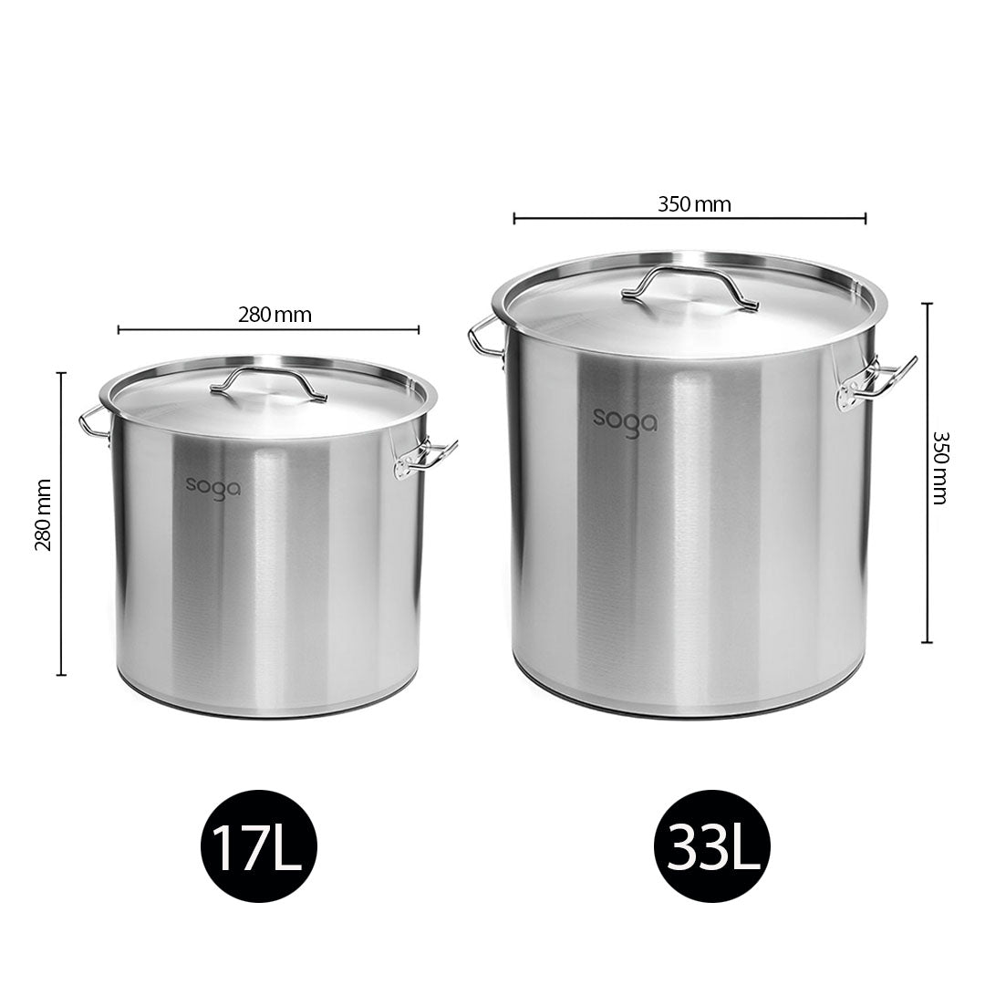 SOGA Stock Pot 17L 33L Top Grade Thick Stainless Steel Stockpot 18/10 • LUZ-SOGAStockPot28CM35CM
