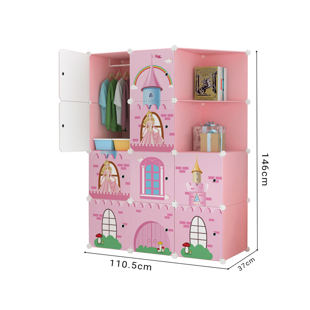 SOGA 10 Cubes Pink Castle Print Portable Wardrobe Divide-Grid Modular Storage Organiser Foldable Closet • LUZ-Wrobe3526