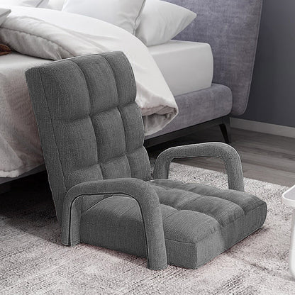 SOGA 2X Foldable Lounge Cushion Adjustable Floor Lazy Recliner Chair with Armrest Grey • LUZ-LoungeArmGreyX2