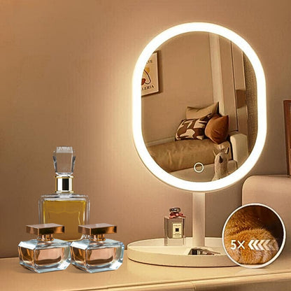 SOGA 26cm White Oval Smart LED Makeup Bedroom Table Vanity Mirror Tricolor w/ 5x Magnification LUZ-MirrorE11