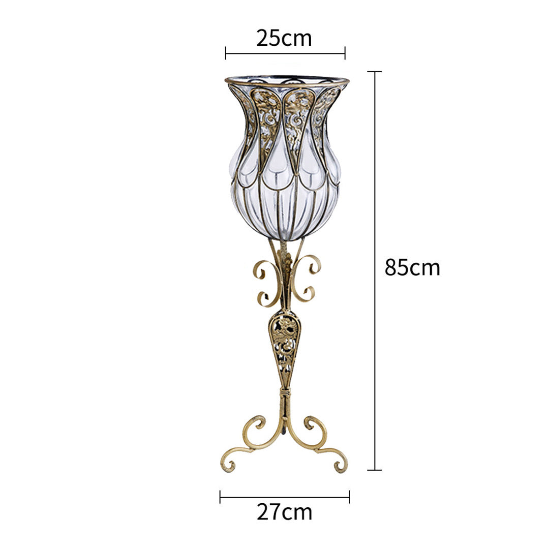 SOGA 85cm European Clear Glass Floor Home Decor Flower Vase with Tall Metal Stand • LUZ-HO-VaseYG3019Clear
