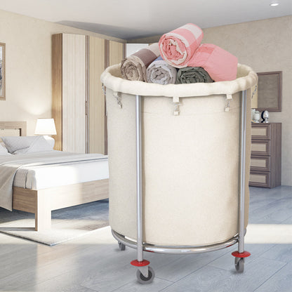SOGA Stainless Steel Commercial Round Soiled Linen Laundry Trolley Cart with Wheels White • LUZ-Soga033C